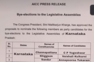 ಮೂರು ವಿಧಾನಸಭಾ ಉಪ ಚುನಾವಣೆಗೆ ಕಾಂಗ್ರೆಸ್ ಪಕ್ಷದಿಂದ ಟಿಕೆಟ್ ಘೋಷಣೆ