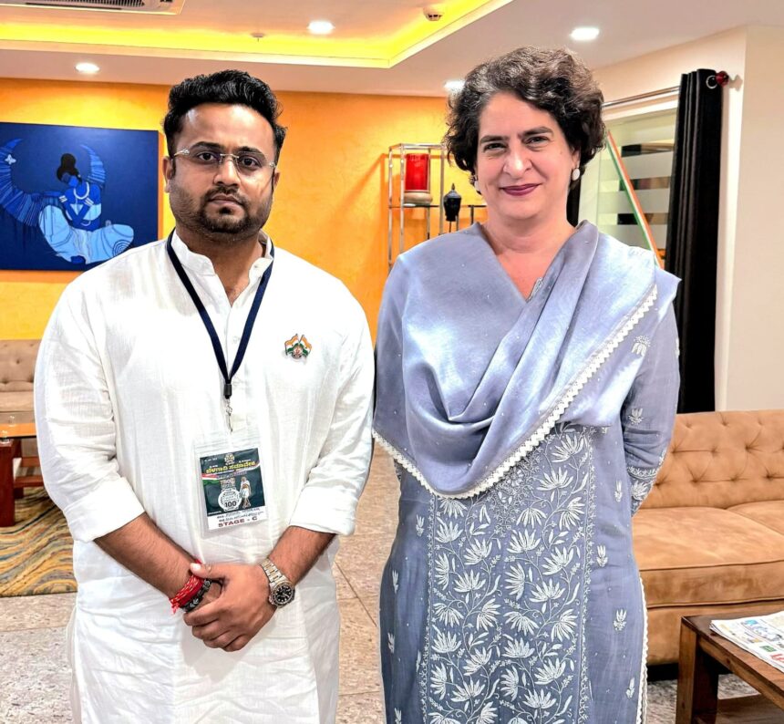 ಪ್ರಿಯಾಂಕಾ ಗಾಂಧಿ ಅವರನ್ನು ಸ್ವಾಗತಿಸಿದ ಮೃಣಾಲ್ ಹೆಬ್ಬಾಳ್ಕರ್