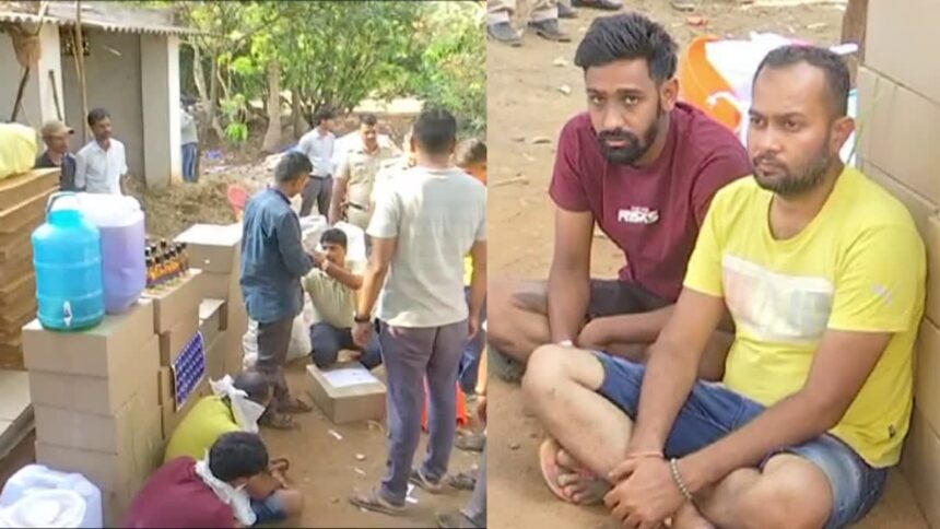 ನಕಲಿ ಮದ್ಯ ತಯಾರಿಕೆ ಅಡ್ಡೆ ಮೇಲೆ ದಾಳಿ:  ಇಬ್ಬರ ಬಂಧನ