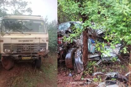 ಕಬ್ಬಿಣದ ಅದಿರು ಸಾಗಿಸುತ್ತಿದ್ದ ಕಾರಿಗೆ ಲಾರಿ ಡಿಕ್ಕಿ : ನಾಲ್ವರು ಸ್ಥಳದಲ್ಲೇ ಸಾವು