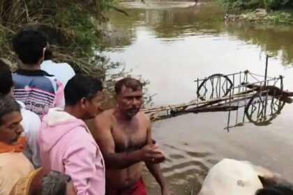 ಹಳ್ಳದಲ್ಲಿ ಮಗುಚಿ ಬಿದ್ದ ಎತ್ತಿನಗಾಡಿ : ಇಬ್ಬರು ಮಕ್ಕಳು, ಒಂದು ಎತ್ತು ಸಾವು 