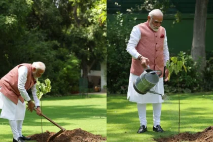 ವಿಶ್ವ ಪರಿಸರ ದಿನ: ತಮ್ಮ ನಿವಾಸದ ಗಾರ್ಡನ್‌ನಲ್ಲಿ ‘ಸಿಂಧೂರ’ ಸಸಿ ನೆಟ್ಟ ಮೋದಿ