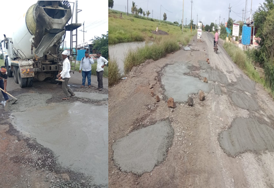 ಅಪ್ಪಾಚಿವಾಡಿ ಮಂಗಳಮೂರ್ತಿ ನಿವಾಸಕ್ಕೆ ಹೋಗುವ ದಾರಿಯಲ್ಲಿ ಬಿತ್ತಿರುವ ಗುಂಡಿಗಳನ್ನು ತುರ್ತಾಗಿ ಮುಚ್ಚಲಾಯಿತು.