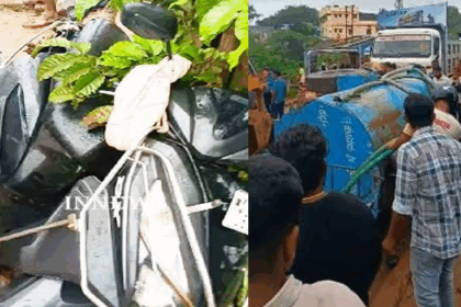 ನೀರಿನ ಟ್ಯಾಂಕರ್ ಪಲ್ಟಿಯಾಗಿ  ಬೈಕ ಸವಾರಕ  ಸಾವು