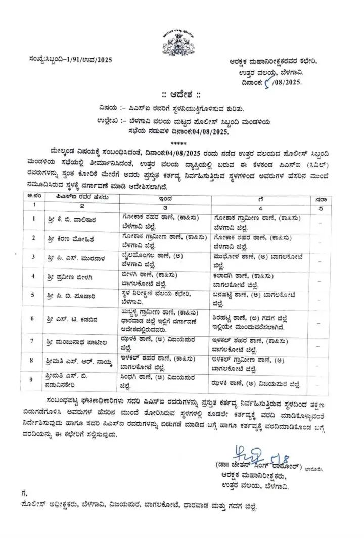 ಮತ್ತೆ 9 ಮಂದಿ ಪಿಎಸ್ ಐಗಳ ವರ್ಗಾವಣೆ ಮತ್ತೆ 9 ಮಂದಿ ಪಿಎಸ್ ಐಗಳ ವರ್ಗಾವಣೆ