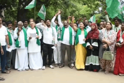 ಸಮರ್ಪಕ ರಸಗೊಬ್ಬರ ಪೂರೈಕೆಗೆ ಆಗ್ರಹಿಸಿ ಜೆಡಿಎಸ್ ಪ್ರತಿಭಟನೆ