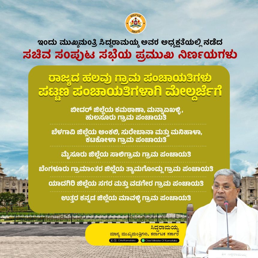 ರಾಮದುರ್ಗ ಪಟ್ಟಣ ಪಂಚಾಯಿತಿ ಇನ್ಮುಂದೆ ನಗರಸಭೆ, ಅಂಕಲಿ, ಸುರೇಬಾನ, ಕಟಕೋಳ ಮೇಲ್ದರ್ಜೆಗೆ