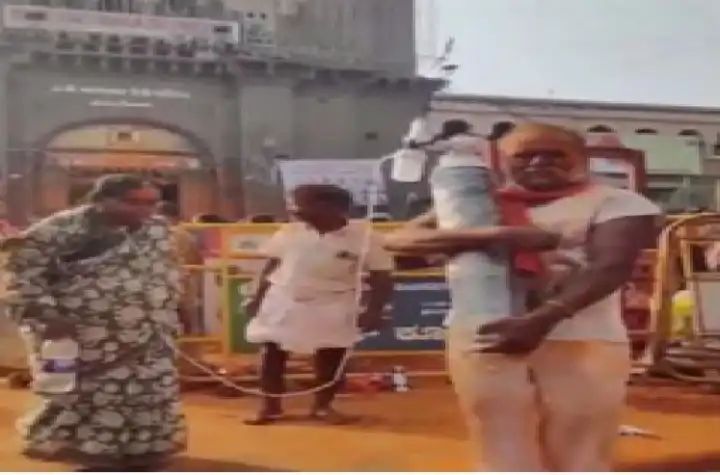 ಕೈಯಲ್ಲಿ ಆಕ್ಸಿಜನ್ ಹಿಡಿದುಕೊಂಡು ಪತಿ ಚಿಂಚಲಿ ಮಾಯಕ್ಕನ ದರ್ಶನ ಪಡೆದ ದಂಪತಿ 